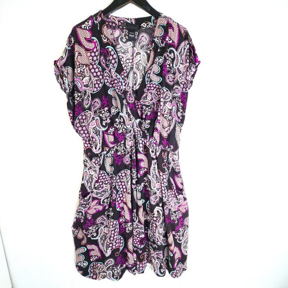 Torrid Black Pink Challis Floral Paisley Short Sleeved Faux Wrap Dress - Picture 1 of 8